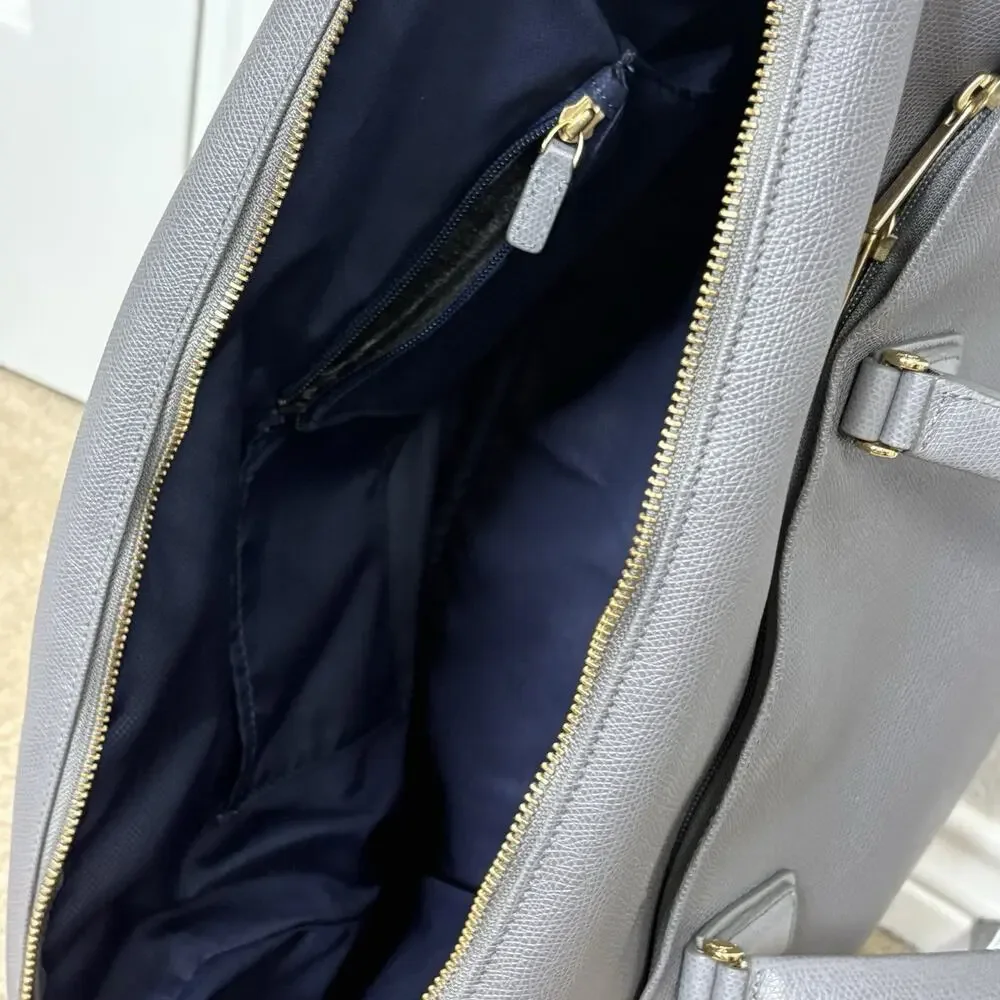 Tumi Gray Leather Weekender Bag with Gold Hardware